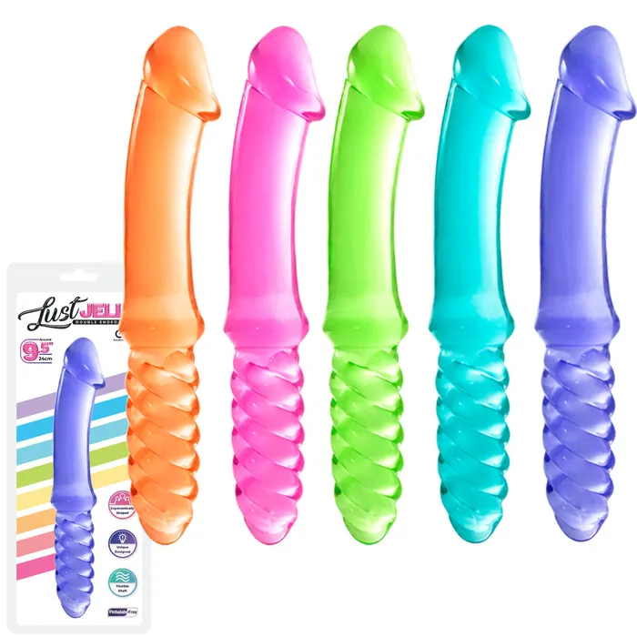 24cm Double Ended Dildo Jelly Ribbed 95 Dong Flexible Adult Lesbian Sex Toy Excellent Power Dildos 24cm Double Ended Dildo Jelly Ribbed 95 Dong Flexible Adult Lesbian Sex Toy Excellent Power Dildos