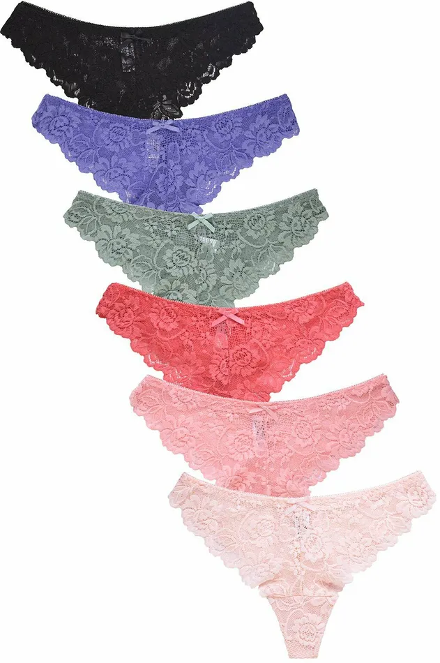 Anal Perfectly Incorrect Set of 6 Pack Floral Lace Cheeky Bikini Panties