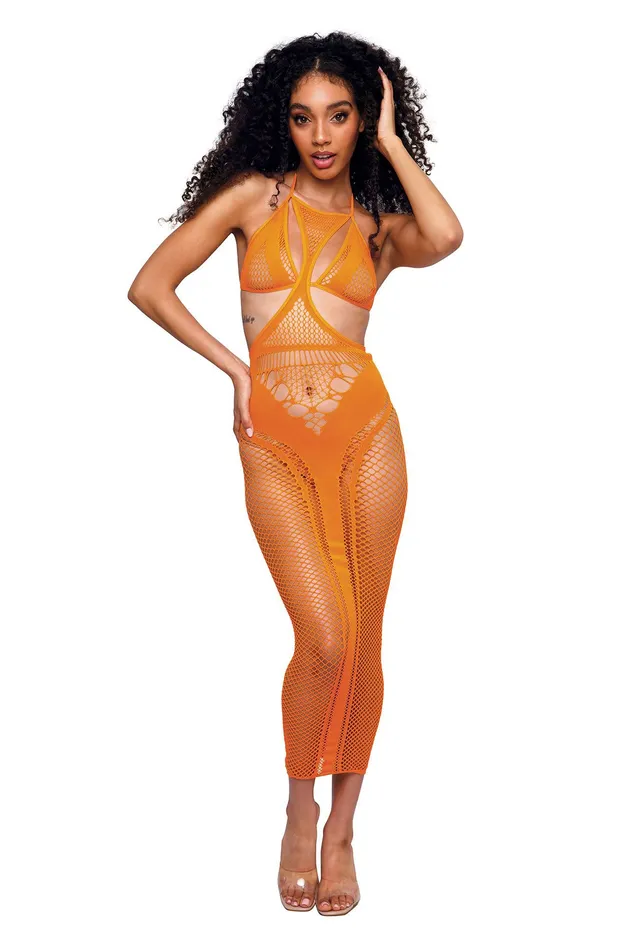 Dreamgirl Teddies And Bodies Seamless Gown One Size Tangerine