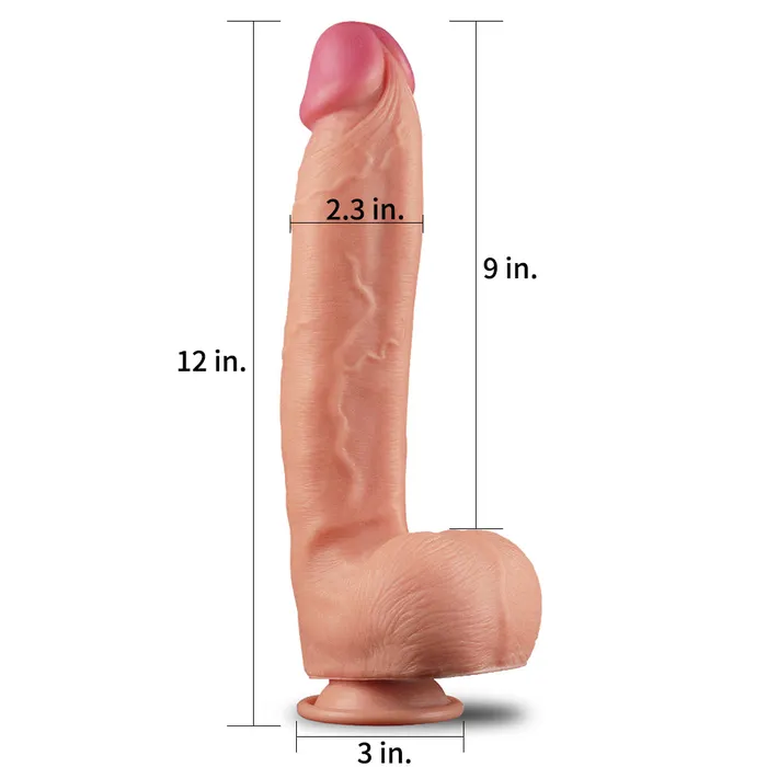 Lovetoy Nature Cock 12” King Size Dual-Layer Silicone Dildo Realistic Sex Toy | Lovetoy Female Sex Toys