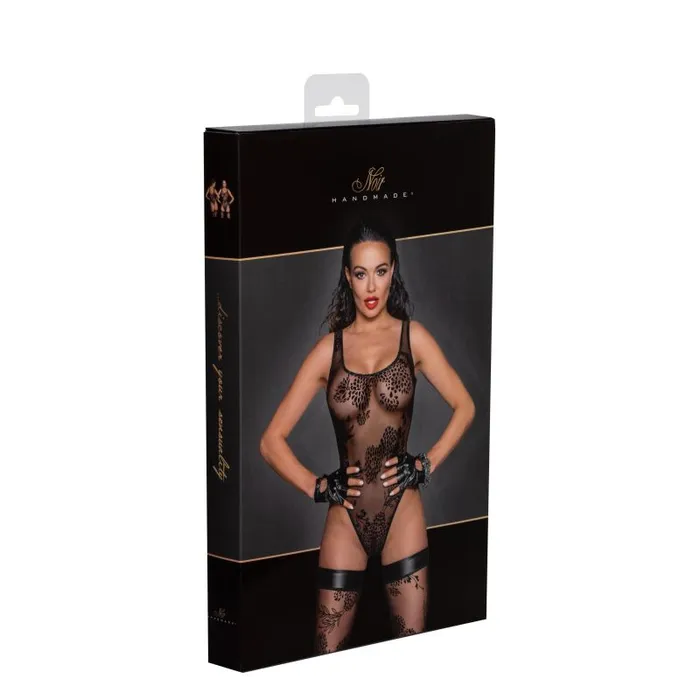 Noir Teddies And Bodies | Tulle Bodysuit  w Patterned Flock Embroidery