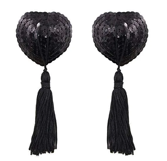 Perfectly Incorrect Black Sequin Heart Tassel Pasties Anal