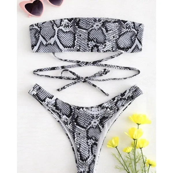 Perfectly Incorrect Vibrators | Snake Print Bandeau Bikini