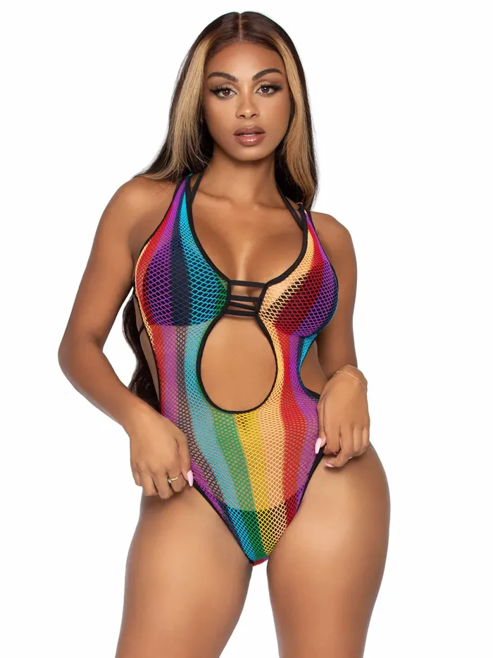 Rainbow Fishnet Cut Out Bodysuit With Strappy Bikini Back One Size Multicolor Leg Avenue Teddies And Bodies Rainbow Fishnet Cut Out Bodysuit With Strappy Bikini Back One Size Multicolor Leg Avenue Teddies And Bodies