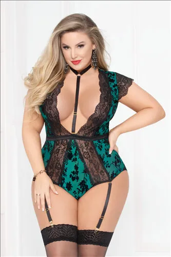 Seven Til Midnight Teddies And Bodies Flocked Mesh Bodysuit Wgarter Green 3x4x Seven Til Midnight Teddies And Bodies Flocked Mesh Bodysuit Wgarter Green 3x4x