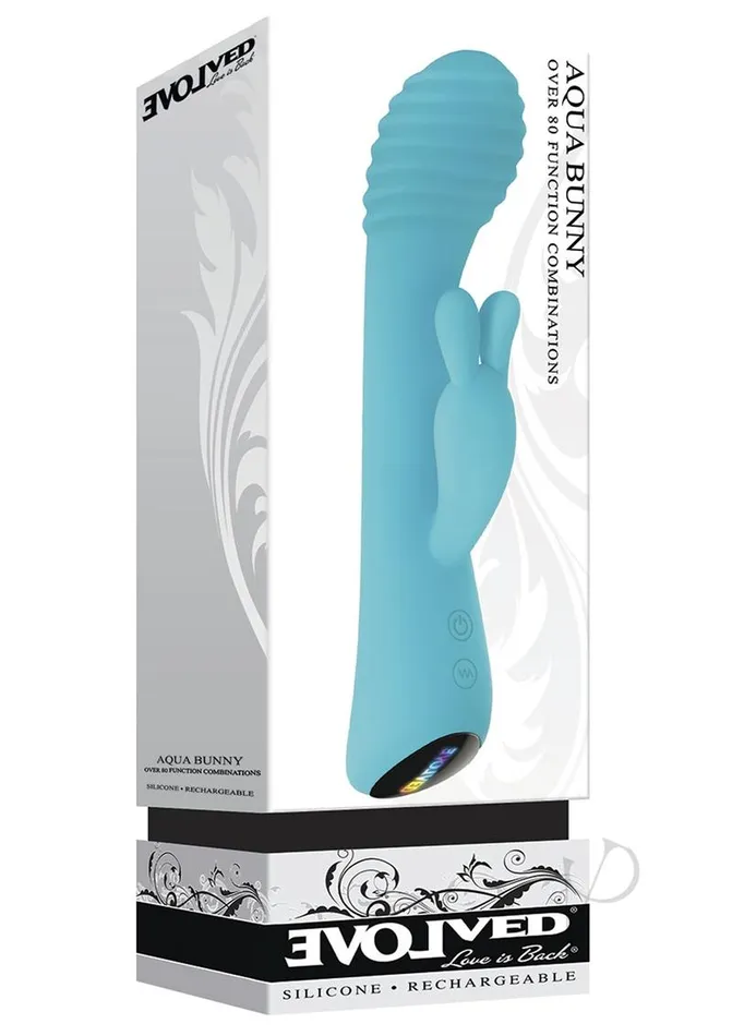 Evolved Female Sex Toys | Aqua Bunny Rechargeable Silicone Rabbit Vibrator with 80 Functions